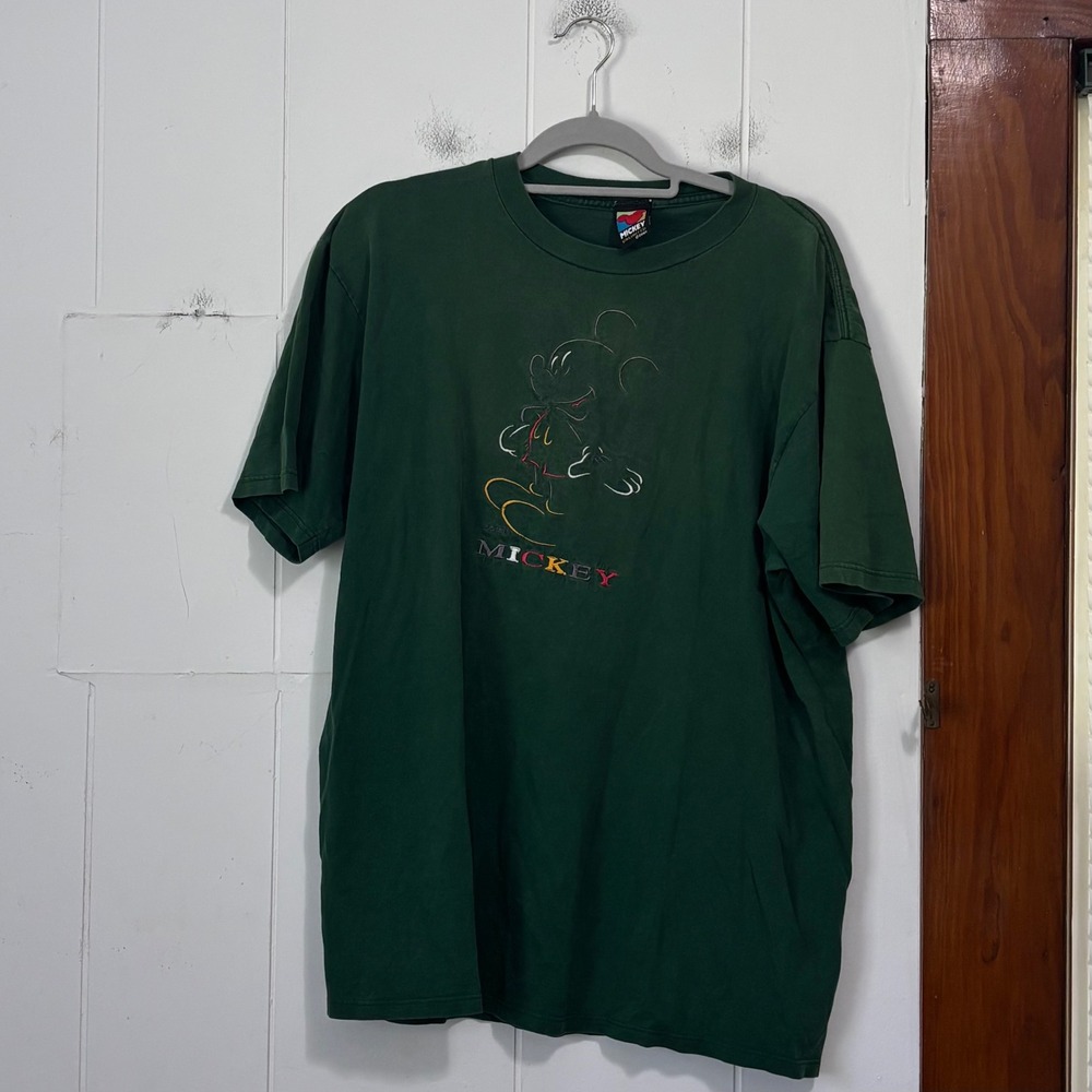 Vintage Mickey Unlimited Disney Embroidered T-Shirt Forest Green Short Sleeve XL